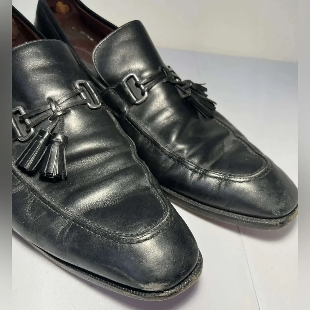 Johnston & Murphy Men 13M 240331 Black Leather Wing Tip Dress Shoes With Tassels
